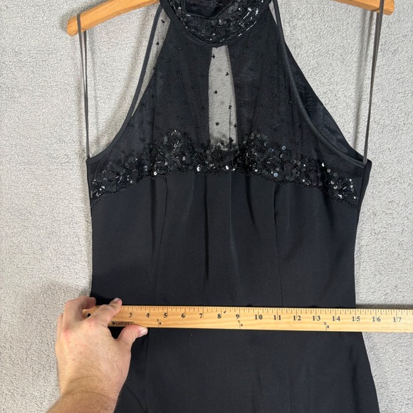 Vintage Dave & Johnny Mesh Cutout Dress Size S Black Halter Beaded Evening Gown - Picture 11 of 13
